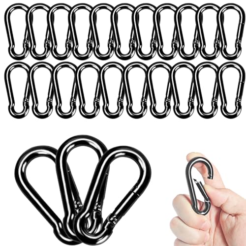Carabiner Clips Black Twours Spring Snap Hooks Small Carabiners Heavy Duty Galvanized Steel Quick Links for Rust-Resistant Keychain Clips Outdoor Hiking Camping Hammock Fishing 1.56" 1.97" 2.36" 3.15" - size: 1.97inch(M5)--24pcs