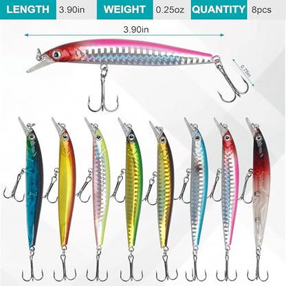 Fishing Lures Kit Crankbait Minnow Jerkbaits Popper Lures Shadllow Deep Diving Swimbaits Pencil Walleye Lures Artificial Hard Fishing Baits for Bass Trout Redfish Saltwater Freshwater - color: Jerkbaits-8pcs