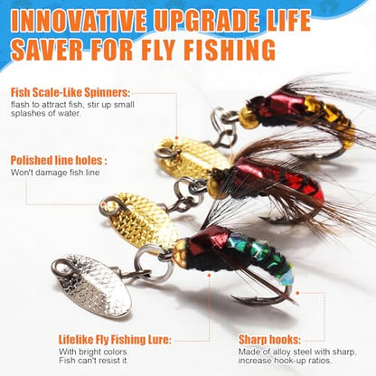 Skylety 10 Pieces Mini Fishing Lures Fishing Hard Baits Hooks Crankbaits Lures Baits Topwater Strong Sound for More Bites Freshwater Saltwater Trout Bass Perch with Box - style: Fly