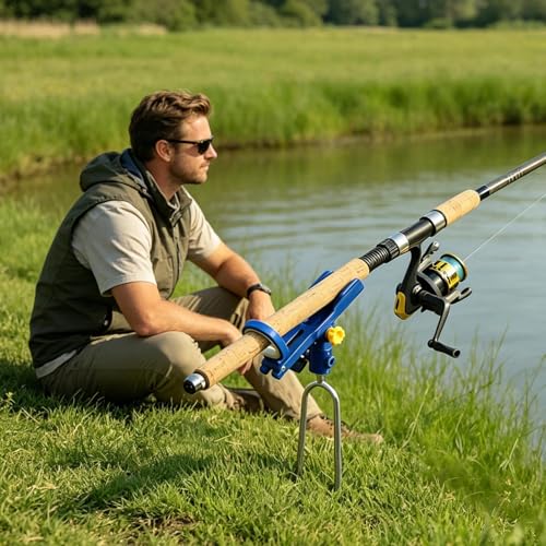 Fishing Rod Rack, Pole Holder Stand, Ground Spike Mount, Adjustable Secure Design, for Boat Shore Kayak Pontoon Dock Surf Beach Angling Gear Storage Setup 5.39x14.57 Inches - color: Blue