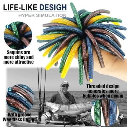 40PCS Senko-Style Stick Baits with Box - Senko Worms for Bass Fishing | 5.5" Wacky Rig Ready Lures