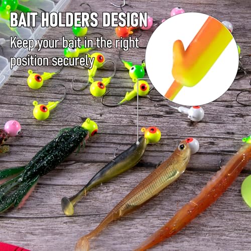 Alwonder 30-Pack Fishing Jig Heads Kit, Round Ball Crappie Jig Head with 3D Eyes, 1/32-3/8oz Jigs Heads for Bass Fishing Trout Crappie Perch Bluegill Walleye, Live Soft Baits Lures Jigs Hooks - size: 1/8OZ