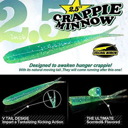 Crappie-Baits- Plastics-Jig-Heads-Kit-Shad-Minnow-Fishing-Lures-for Crappie-Panfish-Bluegill-40 &135 Piece Kit - color: CRAPPIE MINNOW 135 pc.KIT