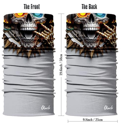 Obacle Bandana Face Mask Neck Gaiter Tube Mask Men Women for Sun Dust Protection - color: Skull Gold and Blue Eyes