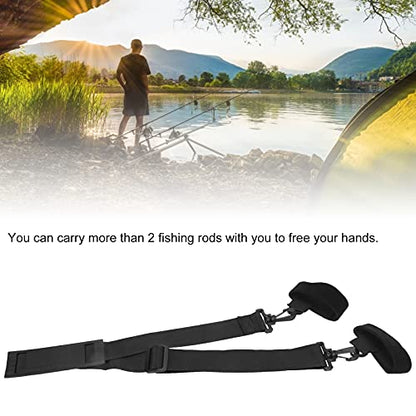 Fishing Rod Shoulder Strap | Adjustable Carry Sling for 2 + Rods | Convenient Fishing Pole Holder / Travel Band | Lightweight Nylon & EVA Material