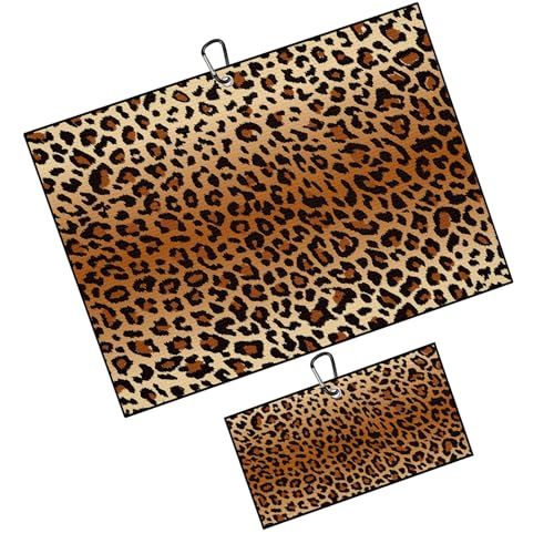 Leopard Pattern Golf Towel for Golf Bags Carts Cheetah Prints Golf Towels with Clip Brown Black Leopards Waffle Towels Cleaning Cloth 2 Packs for Men Golfer Accessories, Birthday Present - color: Black Brown