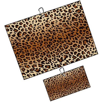 Leopard Pattern Golf Towel for Golf Bags Carts Cheetah Prints Golf Towels with Clip Brown Black Leopards Waffle Towels Cleaning Cloth 2 Packs for Men Golfer Accessories, Birthday Present - color: Black Brown