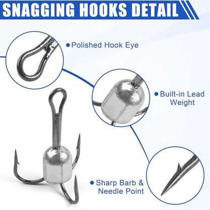 Snagging Hooks Heavy Duty Snagging Weighted Treble Hooks, 4pcs Large Treble Hooks Bunker Snag Hook for Bottom Fishing Trout Salmon 5/0 6/0 8/0 10/0 - size: 8/0(1.5oz)-4pcs