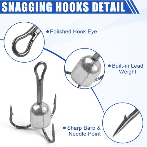 Snagging Hooks Heavy Duty Snagging Weighted Treble Hooks, 4pcs Large Treble Hooks Bunker Snag Hook for Bottom Fishing Trout Salmon 5/0 6/0 8/0 10/0 - size: 10/0(2.5oz)-4pcs