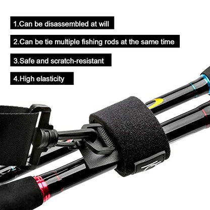 DONQL Fishing Rod Straps Holder Belt, Durable Fishing Rod Carry Straps Adjustable Length 30-54 Inch Fishing Poles Holder Strap Rod Shoulder Belt Travel Tackle Carrier for Freshwater Saltwater, Black