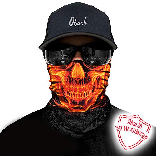 Obacle Bandana Face Mask Neck Gaiter Tube Mask Men Women for Sun Dust Protection - color: Skull Deep Gold Fire