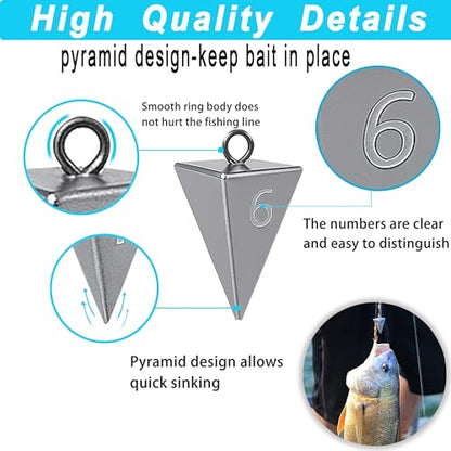 Pyramid Sinkers for Surf Fishing – Lead Fishing Weights, No-Roll Bottom Hold - style: 6oz-3pcs