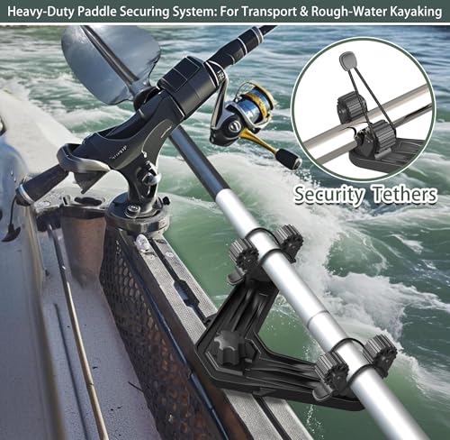 Huntury DoubleHeader Kayak Track Paddle Holder, Save Kayak Track Space, Kayak Paddle Clip, Kayak Track Mount Accessories, Kayak Oar/Fishing Net Holder for Fishing, Pack of 2 - color: Black