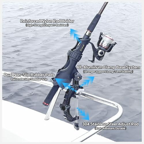 Hitorhike Fishing Rod Holder with Aluminum Alloy Base and One-Click Lock System Fits Round Square Tubes 0.59"~4.53" Enlarged Clamp Range for Boat Kayak Fishing - style: Powerlock Fishing Rod Holder-4 Pack