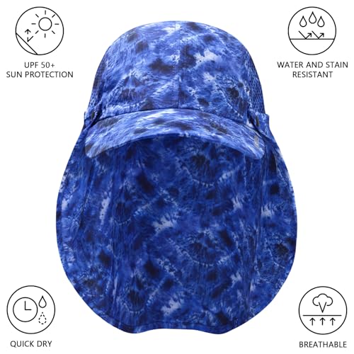 BASSDASH UPF 50+ Foldable Fishing Hat Baseball Cap with Removable Neck Flap Portable for Men Women Golf Hiking - color: Blue Camo With Unfoldable Brim