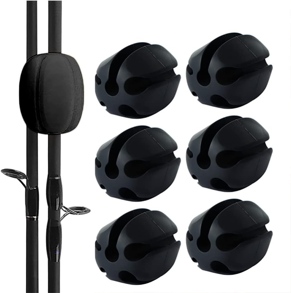 10Pcs Silicone Fishing Rod Holder Straps, 5 Hole Portable Fishing Rod Fixed Ball, Rubber Fishing Pole Clips Fly Fishing Accessories - color: Black