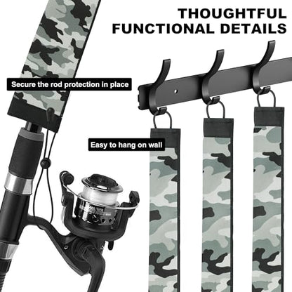 Neoprene Camo Fishing Rod Sleeves,Fishing Pole Sleeves,Fishing Rod Socks | UV Resistance,Puncture Resistant, Protect Casting, Spinning, Trolling Fishing Rods, Storage, tangled-free,75in,68in,60in - color: Light Green Camo, size: 60"