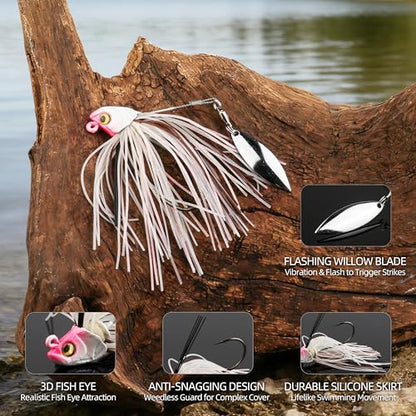 Weedless Swim Jigs & Spinnerbait Jigs Combo Pack, Bass Rubber Jigs with Silicone Skirts, 3D Eyes & Weed Guard for Freshwater Saltwater Bass Trout Fishing - size: 1/2oz