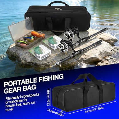 2PCS Telescopic Fishing Rod and Reel Combo Sets, Collapsible Fishing Pole Set with 2 Carbon Fiber Fishing Poles, 13BB Pre‑Spooled Spinning Reels, Saltwater Fishing Rod for Adults and Beginners