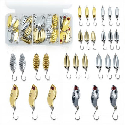 28pcs Spoon Fishing Lures Set with Hooks, Hard Metal Trout Spoons & ice Fishing Spoons for Salmon, bass, and Saltwater Fishin - color: Gold&Silver