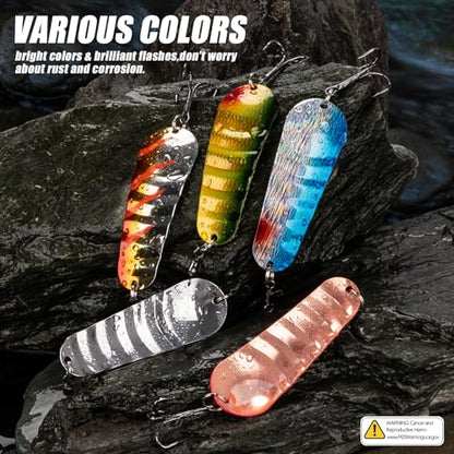 THKFISH 5pcs Saltwater Fishing Lures, Fishing Spoons with Durable Treble Hooks, Jigs Lure for Tuna Salmon Grouper, Sea Fish Jigging Lure, Trolling Spoon for Bass Fish with Tackle Box - color: 5pcs 20.7g/0.73oz