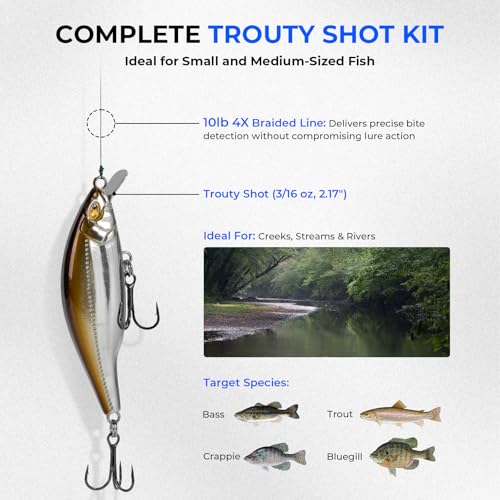 KastKing Superpower Braided Fishing Line and Lure Kit, 4X Braid Line with Hard & Soft Baits, Topwater, Jigs, Rigs&Jerkbaits, Complete Freshwater Fishing Gear Set for Bass,Trout & Walleye,Gift for Men - size: Line: 10 LB-200 Yds, Lure: Trouty Shot 1pc