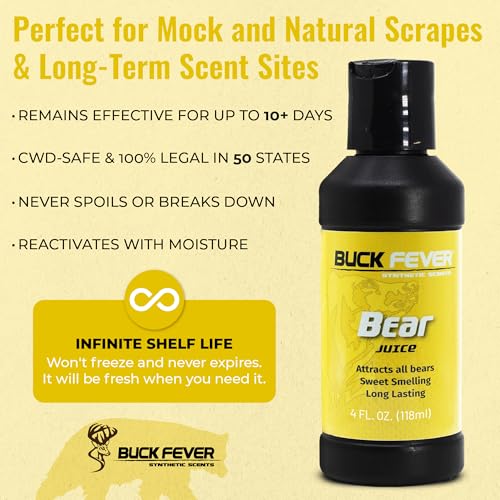 Buck Fever Bear Juice – Synthetically Formulated Bear Bait Attractant – Non-Spoiling, Sweet Synthetic Bear Attractant Scent for Trail Camera - size: 4oz