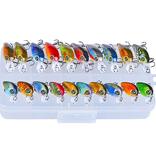 Mini Crankbait Fishing Lures Kits Swimbait Wobbler Hard Baits for Bass Trout Pike Freshwater and Saltwater 10pc-20pc/pack - color: 20pcs-mixed izes+BOX