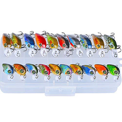 Mini Crankbait Fishing Lures Kits Swimbait Wobbler Hard Baits for Bass Trout Pike Freshwater and Saltwater 10pc-20pc/pack - color: 20pcs-mixed izes+BOX