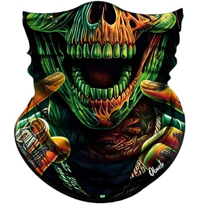 Obacle Neck Gaiter Face Mask Bandana for Dust Wind Sun Protection for Men Women - color: Skull Green Face Open Mouth