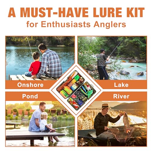TRUSCEND Complete Fishing Lures - Tackle Box with Tackle Included - Crankbaits, Minnows, Frogs, Vibes, Poppers, Spinners, Spoons, Soft Baits, Hooks & Weights Accessories Kit for Bass Panfish Trout - color: D-340pcs Premium Kit