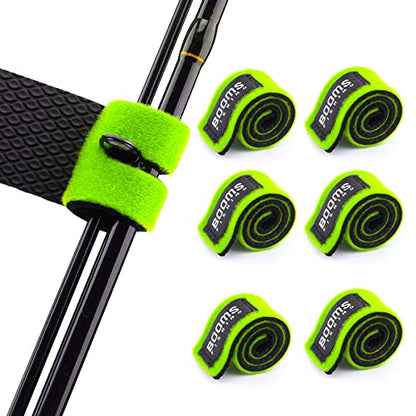 Booms Fishing RS3 Fishing Rod Wrap Pole Straps， Hook & Loop Fishing Rod Belts, Fishing Rod Ties for Casting Rods, Spinning Rods and Fly Rods - style: B: Green_9.6"_6pack