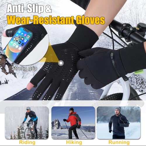 Winter Gloves for Men Women Waterproof Glove,Touchscreen Gloves Thermal Snow Gloves for Running Cycling - size: Large