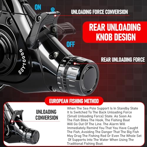Sougayilang Free Spool Spinning Reel – 30LB Drag, 4.9:1 Gear Ratio, 9+1 Bearings, CNC Aluminum Spool, Large Line Capacity for Surf, Offshore, Catfish, Shark, Redfish - size: SSY10000