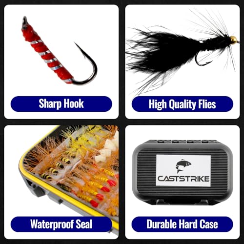 Fly Fishing Flies Kit 100pcs Dry Wet Nymph Streamer Lures Set Fly Fishing Gear Tackle Hooks for Trout Bass Salmon with Waterproof Double Sided Fly Box Assortment Hand Tied Fly Lures
