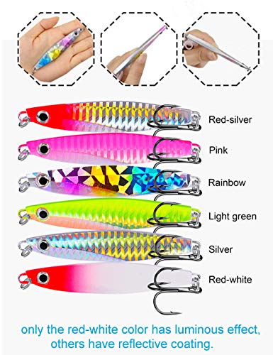 Saltwater Fishing Jigs Vertical Flat Jigging Lure, 6pcs Metal Sinking Lure for Tuna, Amberjack, Kingfish, Snapper