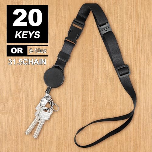 DELSWIN Heavy Duty Retractable Lanyard - 2 Pack Breakaway Lanyards for ID Badges Keys, Retractable Keychain with Upgraded Badge Reel, Lobster Clip, and Key Ring, 10 oz Retraction - color: Black - 2-pack Lanyard