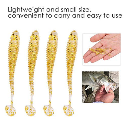Tbest 50 Pcs 5cm Soft Fishing Lures, Plastic Fishing Bait T-Tail Grub Worm Baits Fish Tackle Accessory 9 Colors - color: Gold