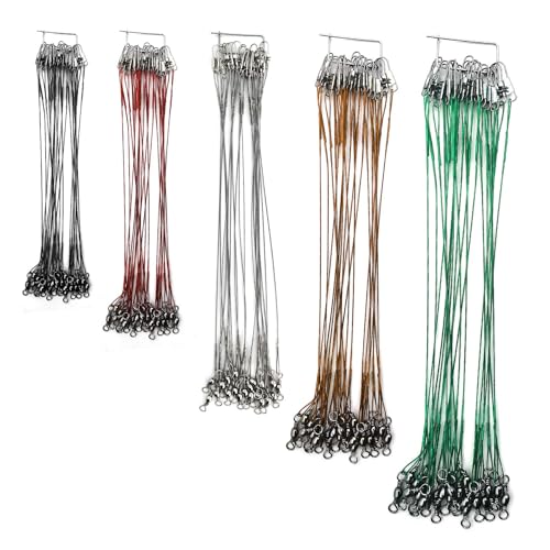 Stainless Steel Fishing Wire Leaders, Black Coated & Uncoated Options, Heavy Strength 31–100LB, 6–21in Multi Sizes with Rolling Swivels Snaps for Salt Fresh Water Shark Pike Barracuda - color: 7in/8in/9in/10in/11in-100pcs(31LB)
