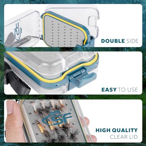 SF Plastic Waterproof Pocket Fly Fishing Box Double Side Clear Lid Easy Grip Foam with Lanyard Mini Fly Box - style: Easy Grip Foam-Lanyard
