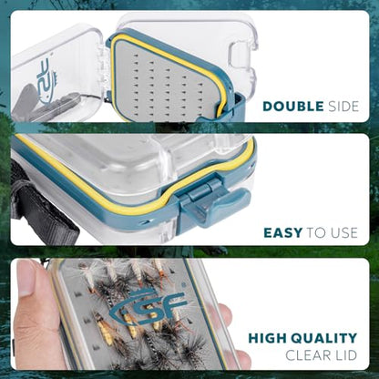 SF Plastic Waterproof Pocket Fly Fishing Box Double Side Clear Lid Easy Grip Foam with Lanyard Mini Fly Box - style: Easy Grip Foam-Lanyard