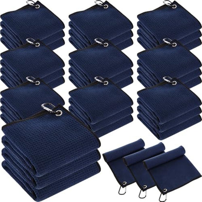 Batiyeer 30 Pcs Golf Towels Bulk for Bags 16'' x 16'' Microfiber Fabric Golf Towel with Clip Waffle Pattern for Men Mini Tournament Fitness Yoga Camping(Navy Blue) - color: Navy Blue