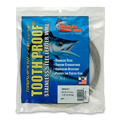 AFW Tooth Proof Stainless Steel Single Strand Hard Leader Wire - Bright and Camo for Shark, Barracuda, King Mackerel, Wahoo, Snook Bite Protection for Toothy Critters, Rigging Baits and Lures - color: Bright, style: #7, 69 Lb Test, 1 Lb