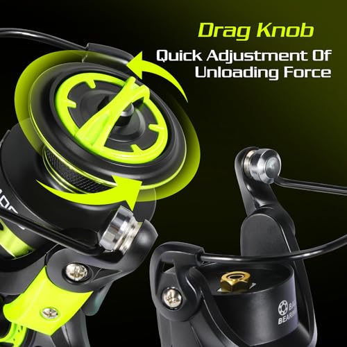 Sougayilang Spinning Combo – 5.2:1 Gear Ratio, 15.6LB Drag, IM7 Graphite 2-Piece Rod, Stainless Steel Guides for Bass, Trout, Redfish - color: Yellow, size: 6'10''-Medium