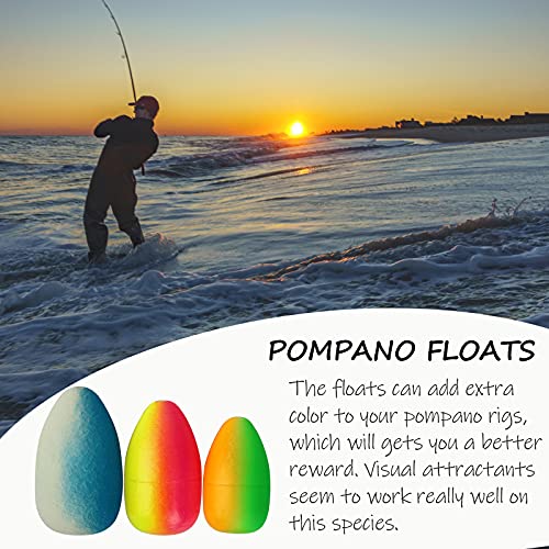 Dovesun 220/104/80/60/54/52/42pcs Pompano Rig Floats for Surf Fishing Foam Bobbers for Fishing Fly Fishing Bobbers Floats Bright Color Kit/Round/Cylindrical/Heart/Bullet/Pill/Spin Shape - color: Bullet-54pcs