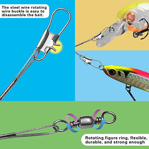 Benykyo Fishing Leader 40 lb High Strength Fishing Leaders with Swivels and Snaps，Steel Fishing Leaders Freshwater & Saltwater，Silver 60Pcs - size: 8"