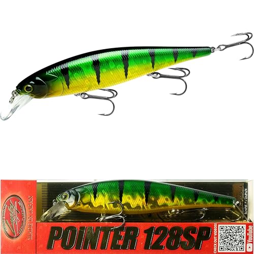 LUCKY CRAFT Pointer 128SP, Freshwater Lake Bass Fishing Lure, Jerkbait, Suspending, Fishing Gear, Fishing Accessories, Fishing Tackle - color: 280 Aurora Green Perch