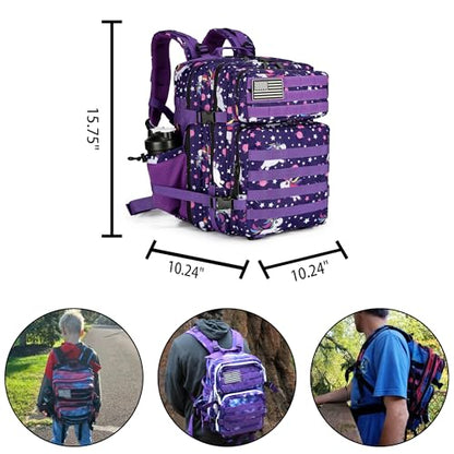 Lovelinks21 25L Tactical Military Backpack Small Travel Rucksack for Men and Women Assault Pack Bug Out Bag Molle Daypack Gym Backpack with Bottle Holder (Purple Pony) - color: Purple Pony