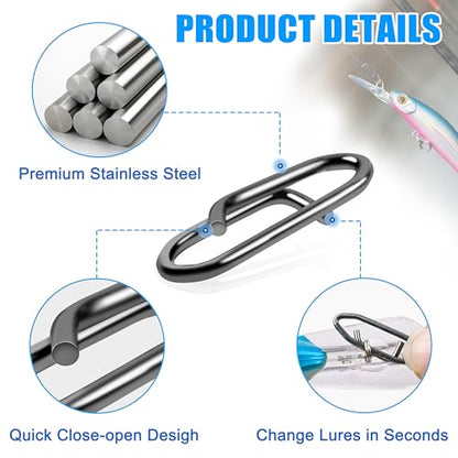 OROOTL Fishing Power Speed Clips Kit, 48/165pcs High Strength Stainless Steel Fishing Snap Lure Clip Quick Change Fishing Snaps Clips Set for Freshwater Saltwater Connector Tackle - style: Clip Kit - 48pcs