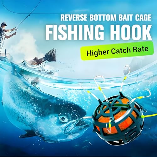 2025 New Reverse Bottom Bait Cage Fishing Hook, 360°Floating Bait Cage, Spring Baits Cages Trap Fishings Hooks, Compatible with Cubes, Pellets, Powdered-Baits for Under 27lb Fish - color: No.12: Under 17 lb